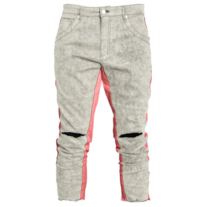 Cropped Track Jeans : Grey Wash/Pink