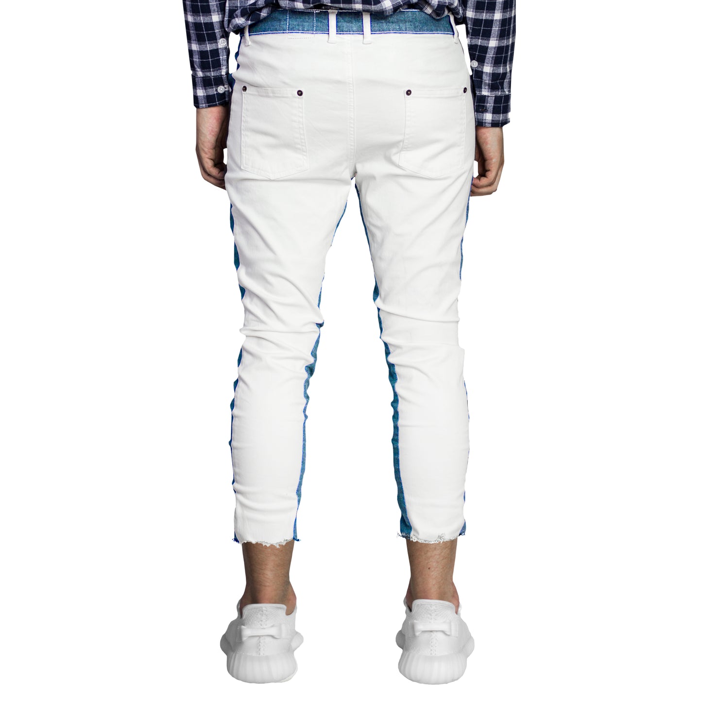 Cropped Track Jeans : White/Blue