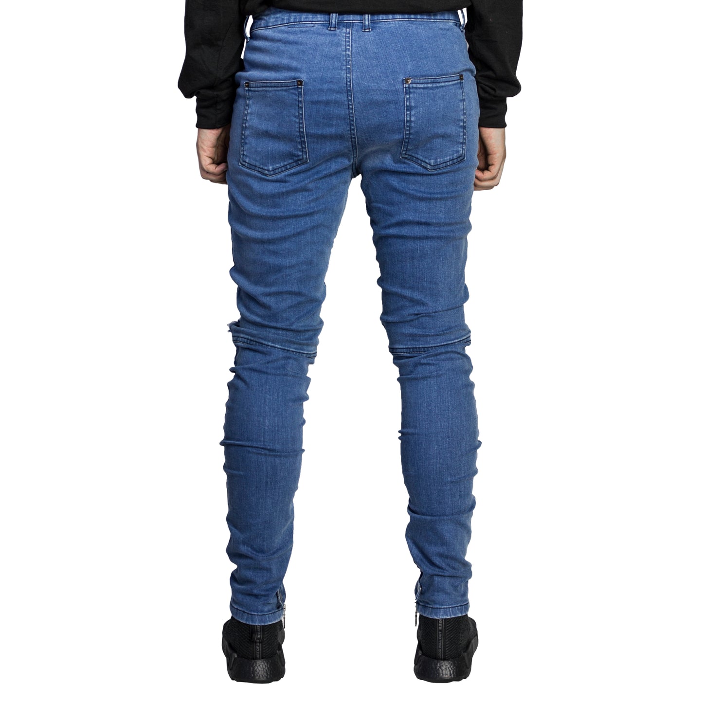 Waffle Knee Ankle Zip Jeans : Blue