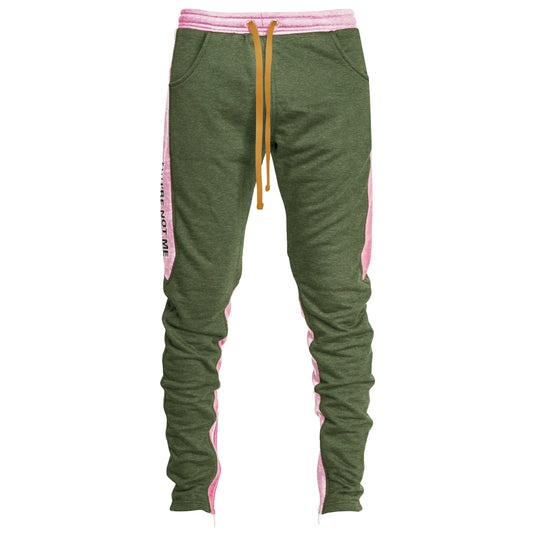 YNM Ankle Zip Trackpants : Olive/Pink