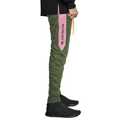 YNM Ankle Zip Trackpants : Olive/Pink