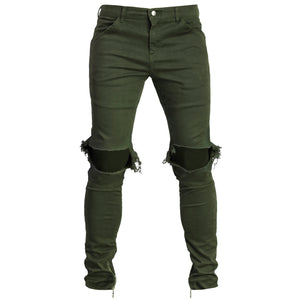 Pantalon à trous aux genoux : Olive foncé