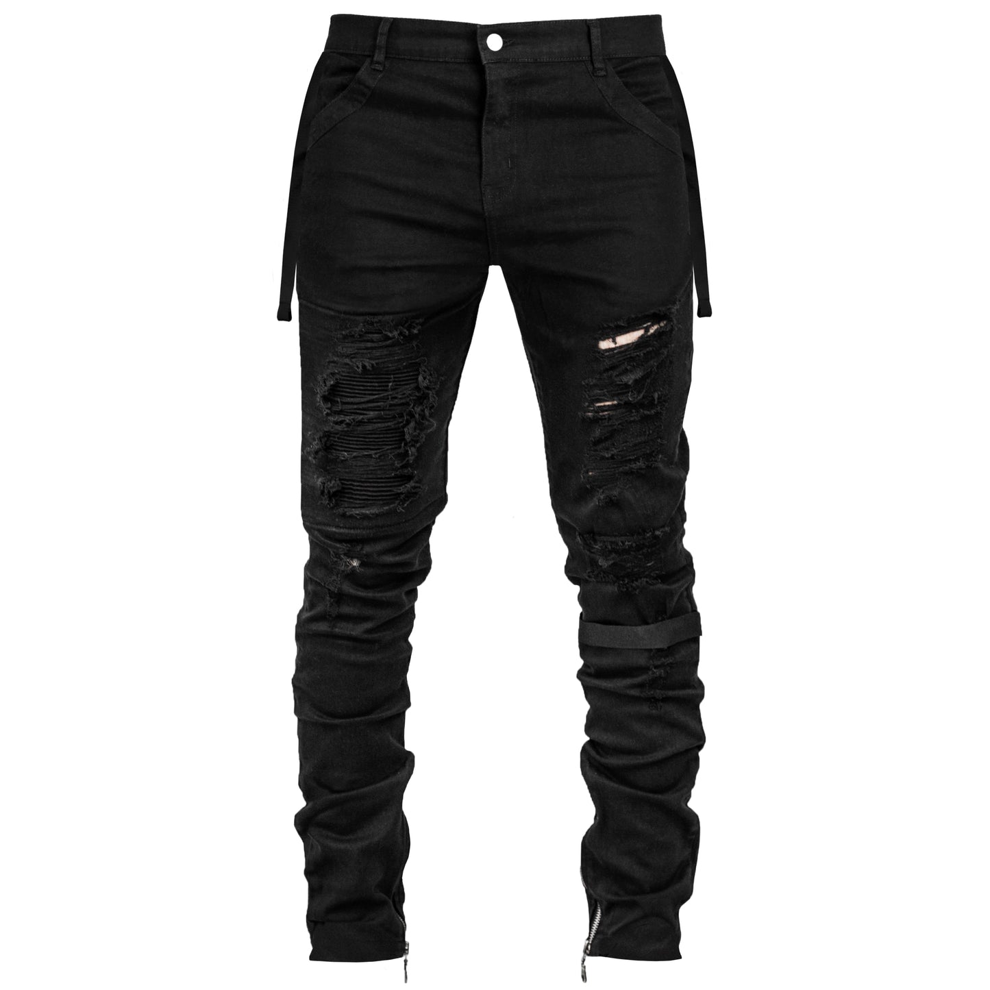 Asymmetric Ankle Zip Jeans : Black