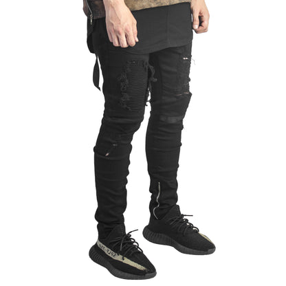 Asymmetric Ankle Zip Jeans : Black