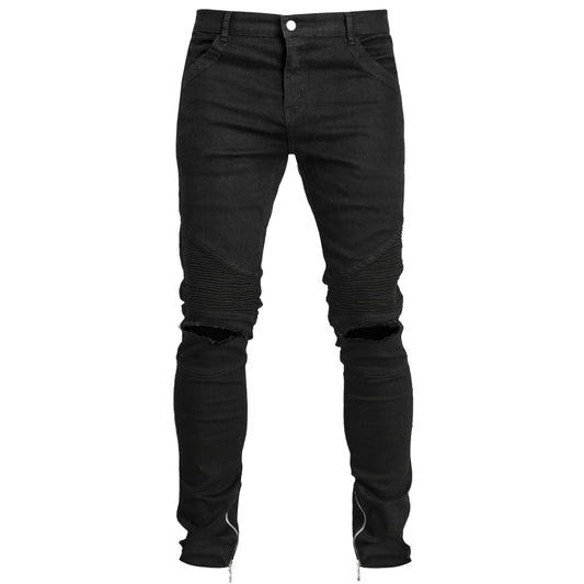 Biker Knee Slit Jeans : Black