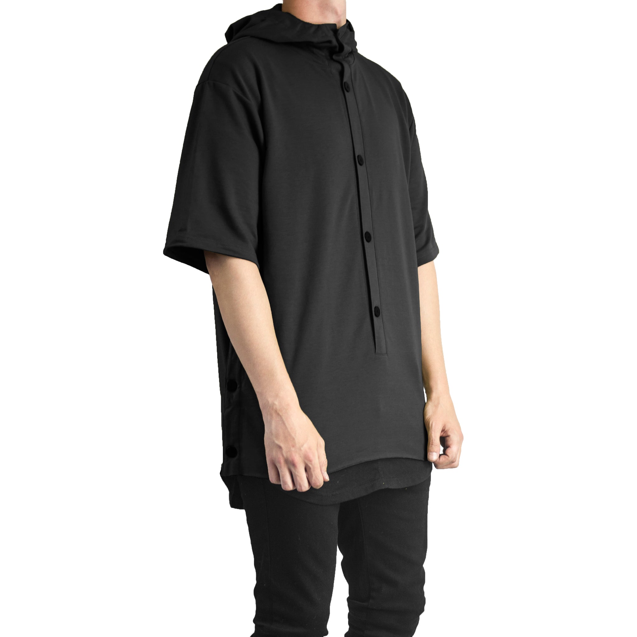 Sudadera con capucha abotonada: Negro