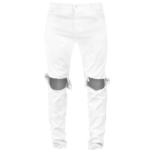 Knee Hole Jeans : White