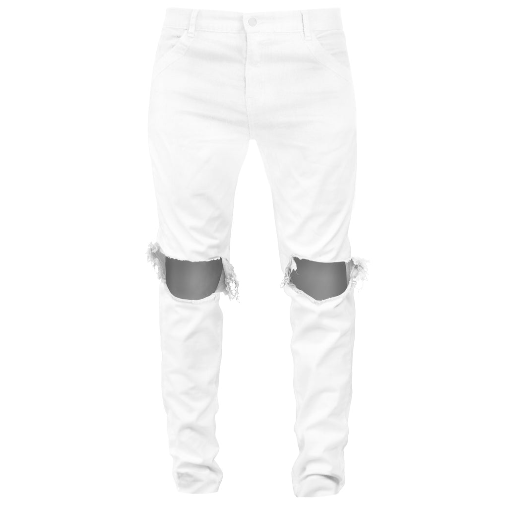 Knee Hole Jeans : White