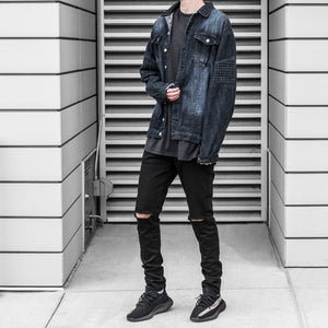 Veste motard en jean 2.0 : délavage noir cool