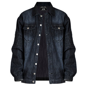 Veste motard en jean 2.0 : délavage noir cool