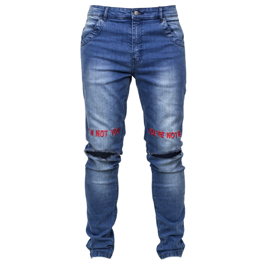 INYYNM Knee Slit Jeans : Blue Wash