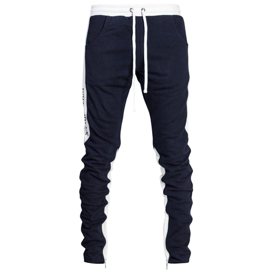 Pantalon de survêtement zippé à la cheville YNM : Marine/Blanc