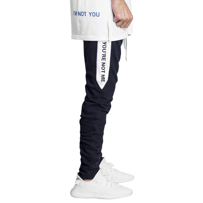 YNM Ankle Zip Trackpants : Navy/White