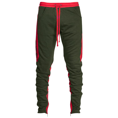 Pantalones deportivos con cremallera en el tobillo YNM: Oliva/Rojo
