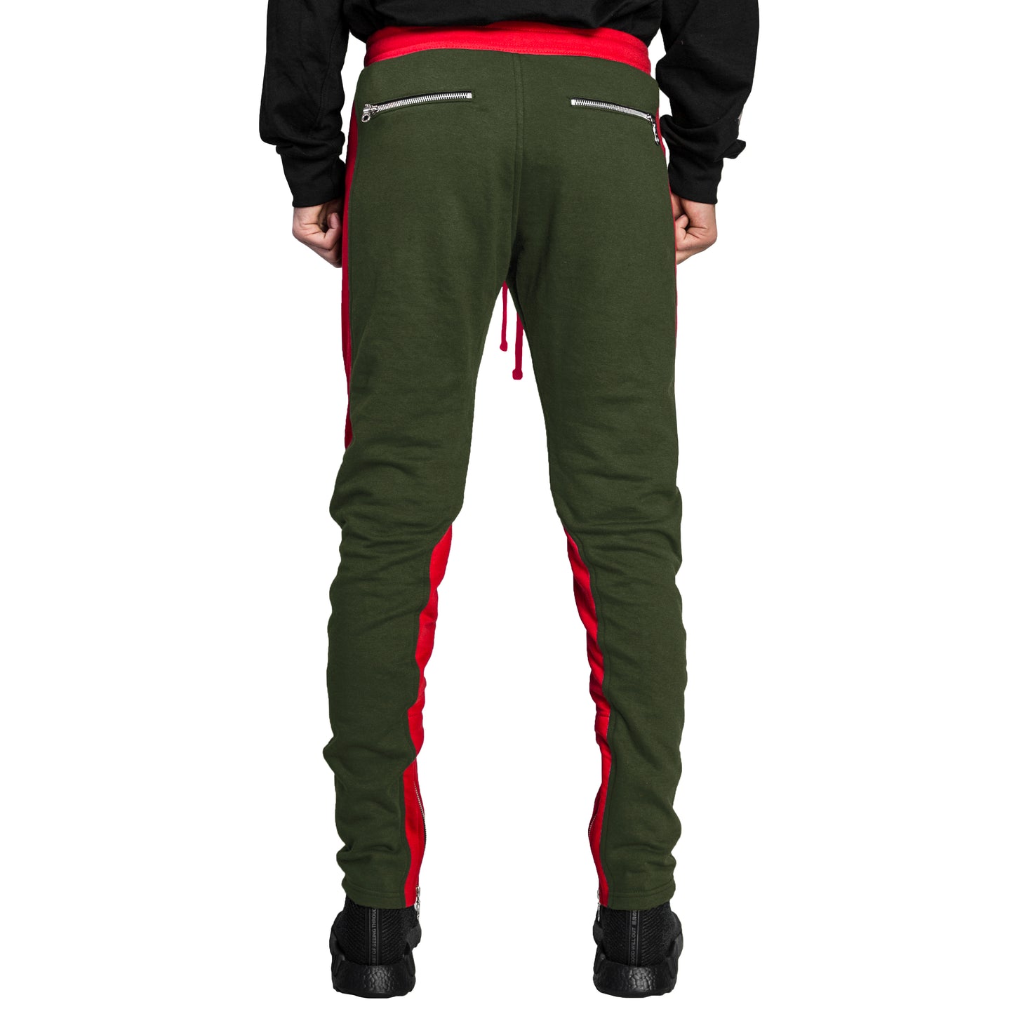 Pantalones deportivos con cremallera en el tobillo YNM: Oliva/Rojo