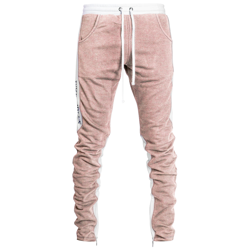 Pantalon de survêtement zippé à la cheville YNM : Rose/Blanc