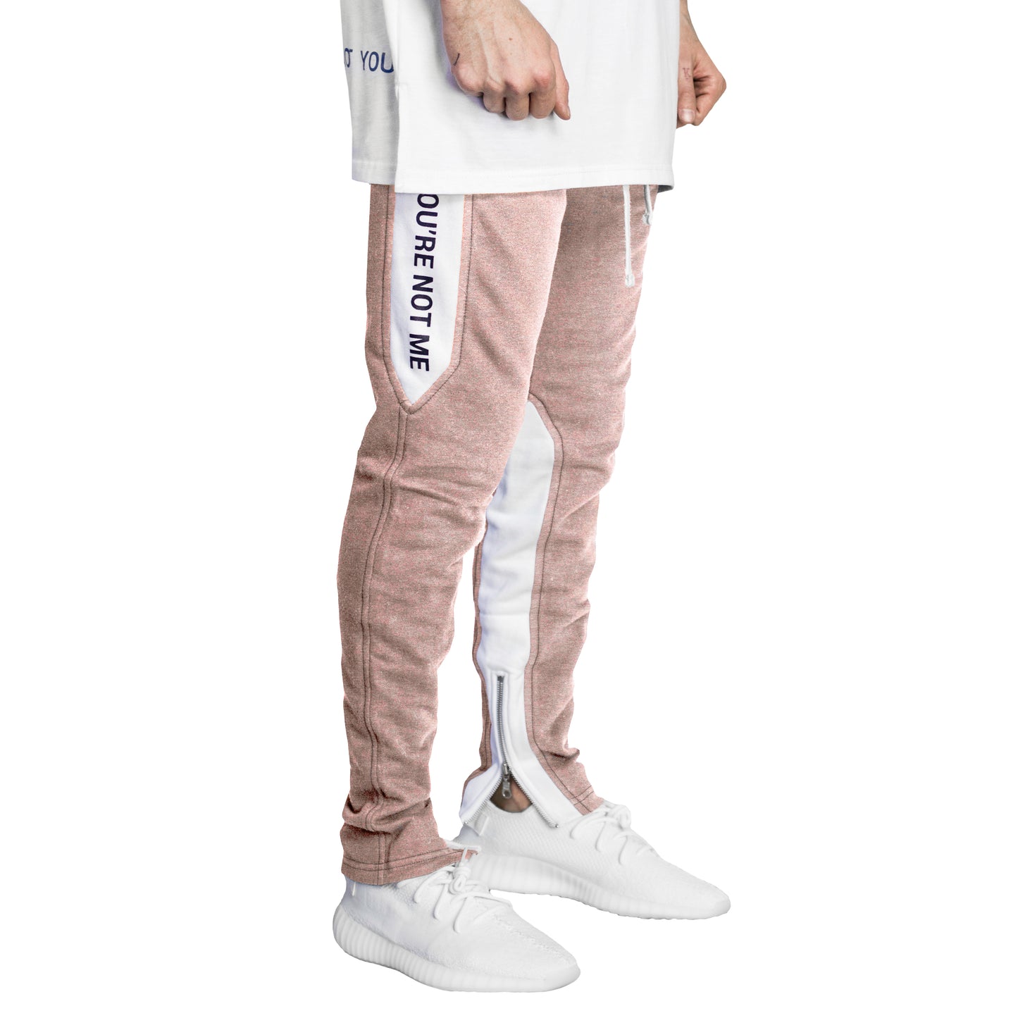 Pantalones deportivos con cremallera en el tobillo YNM: rosa/blanco