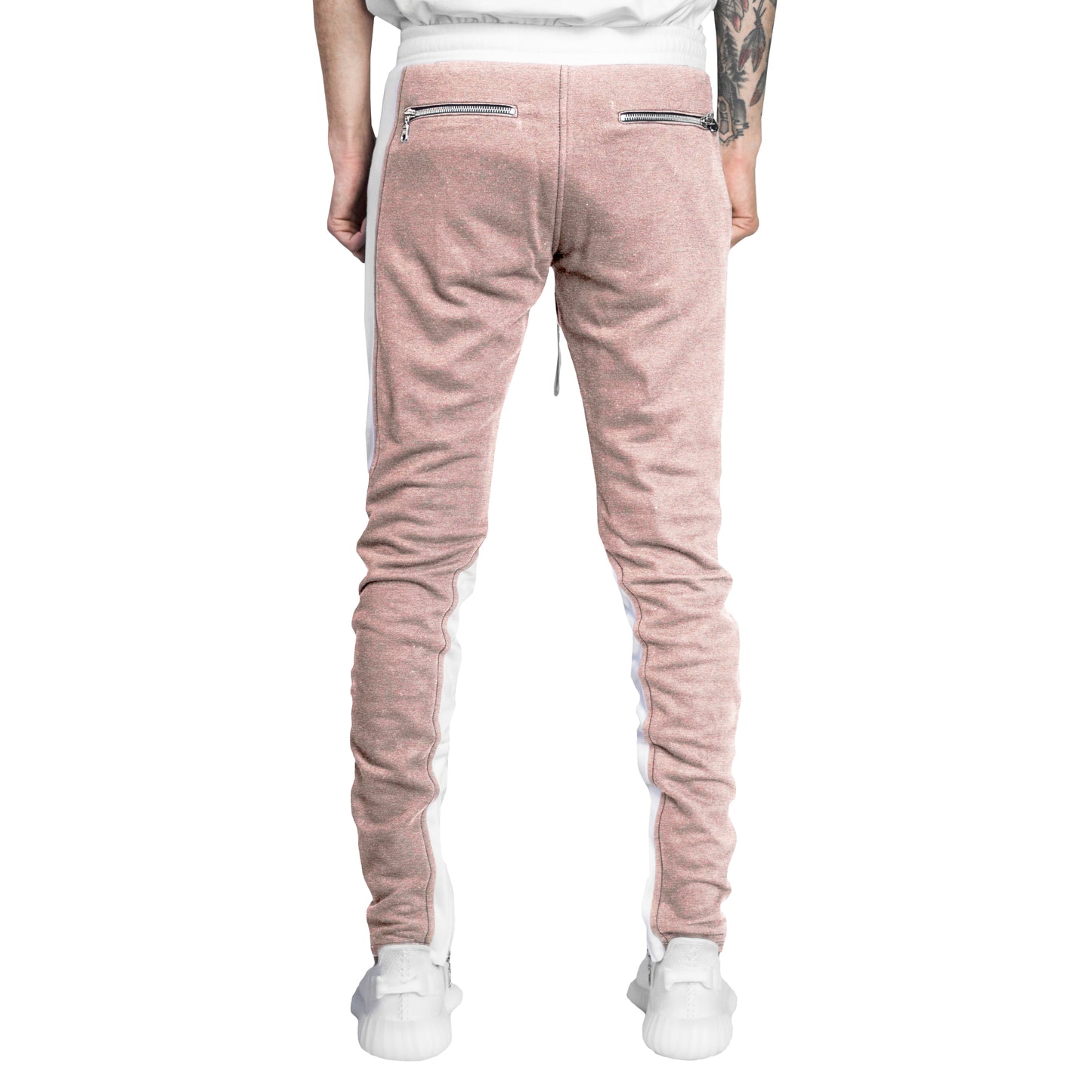 Pantalones deportivos con cremallera en el tobillo YNM: rosa/blanco