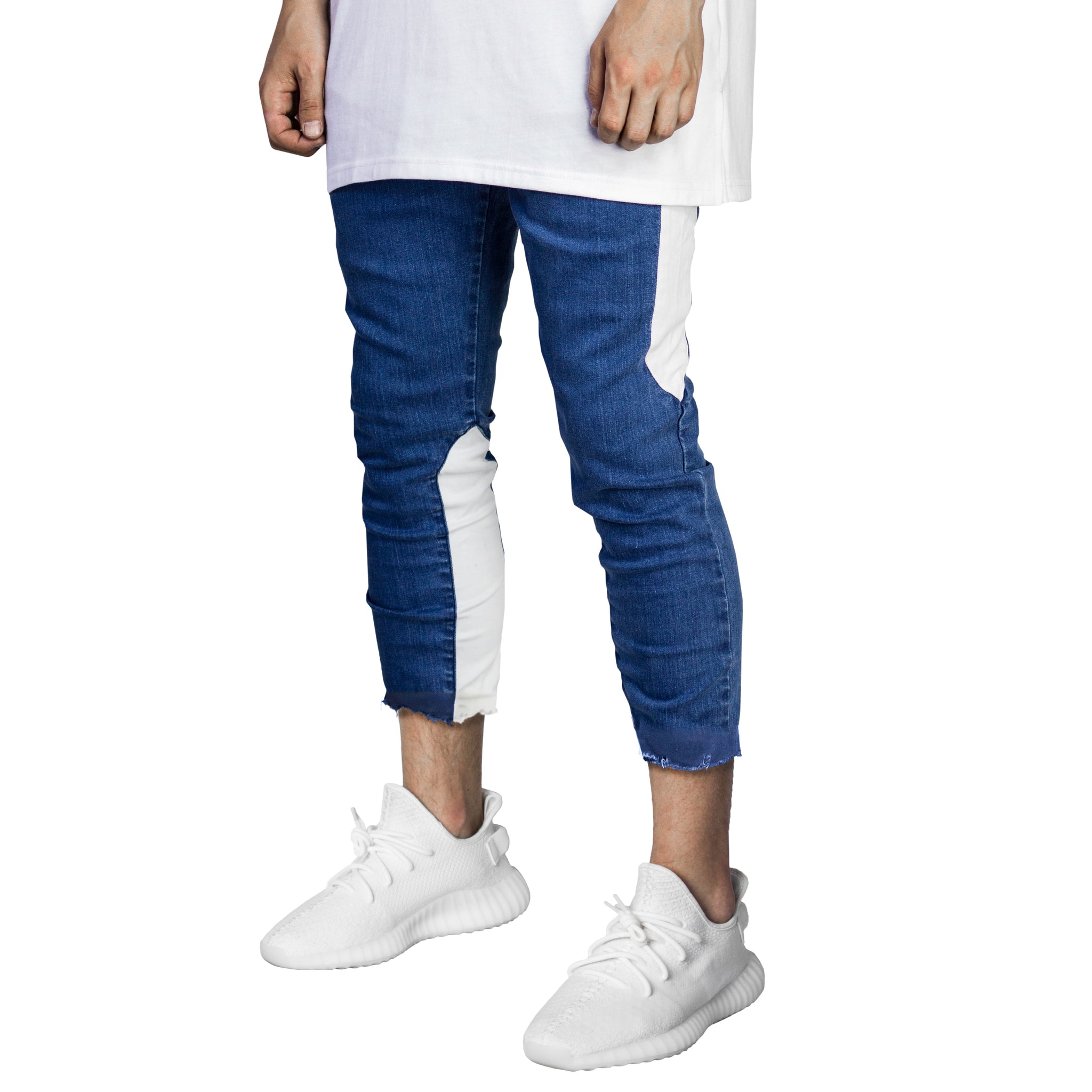 Cropped Spear Jeans : Blue/White