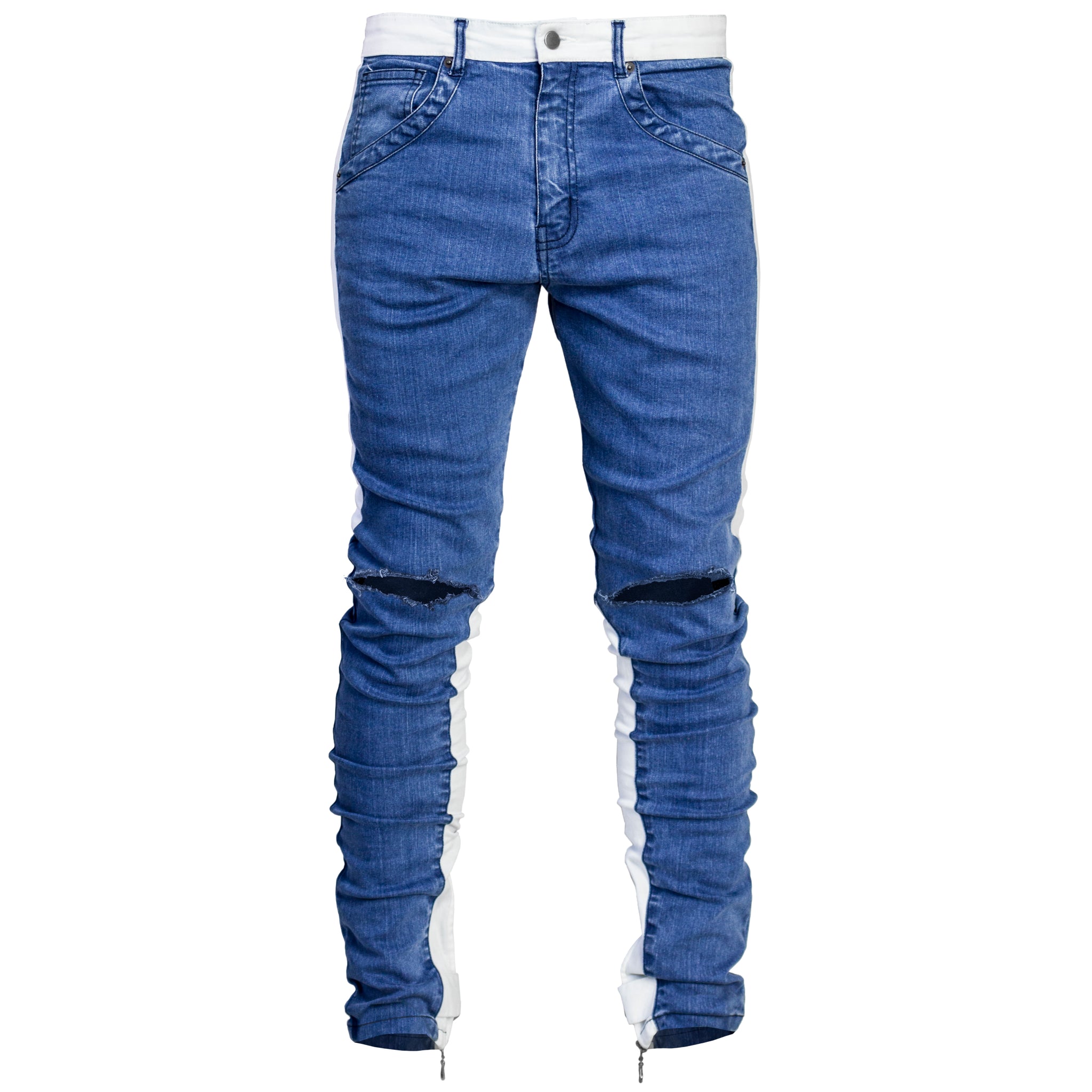 | Ankle Zip Jeans : Blue/White