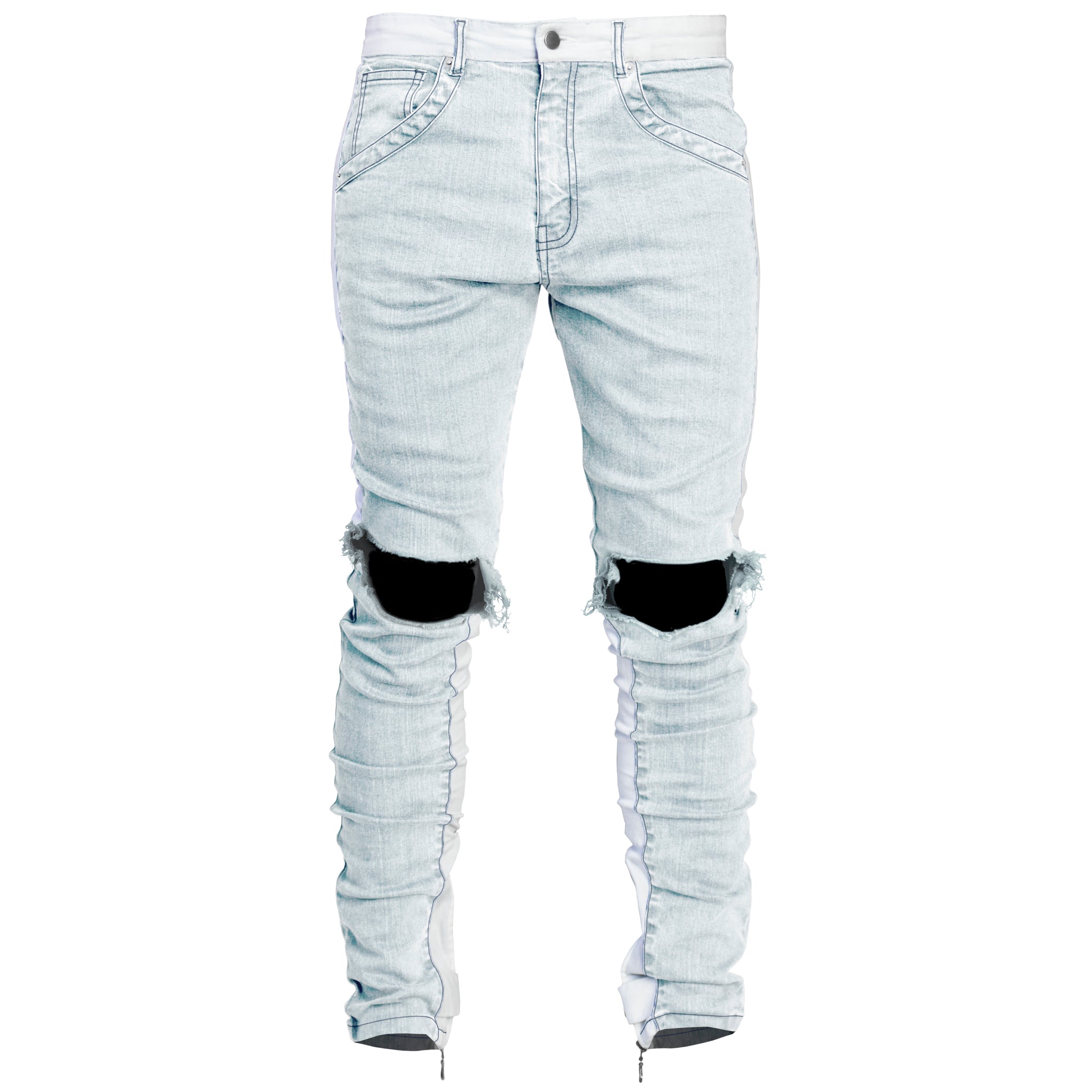 Spear Ankle Zip Jeans : Bleached Blue/White