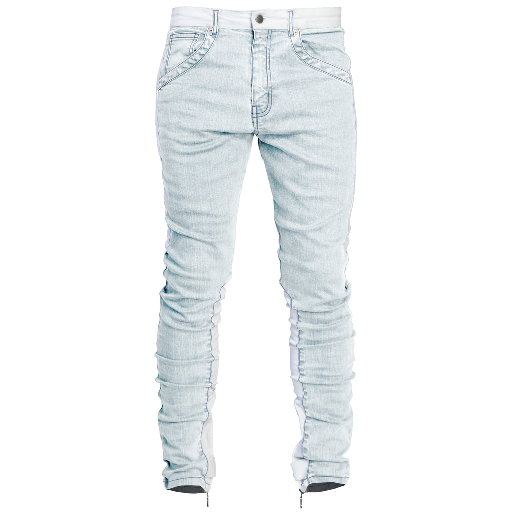 Spear Ankle Zip Jeans : Bleached Blue/White