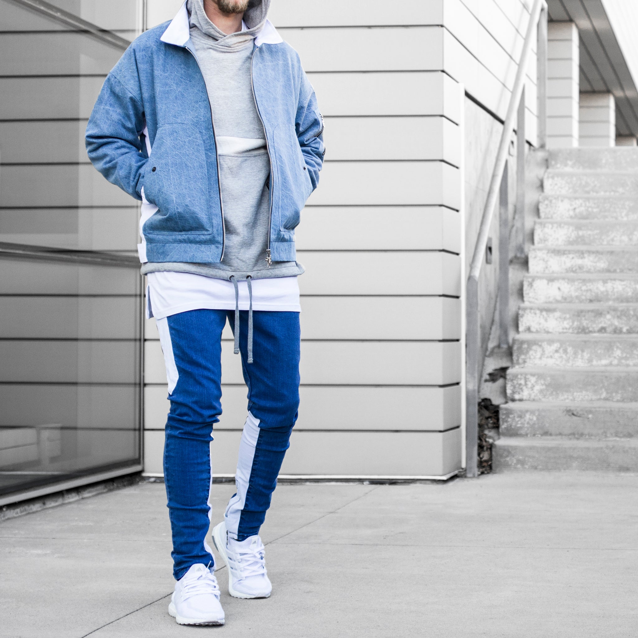 Chaqueta de piloto vaquera: azul claro/blanca