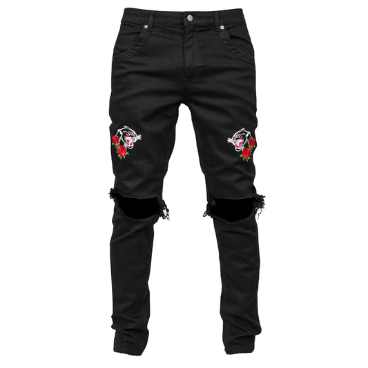 Panther Knee Hole Jeans : Black