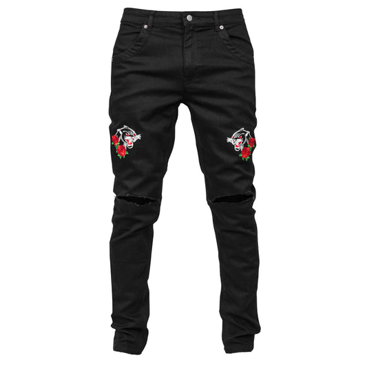 Panther Knee Slit Jeans : Black