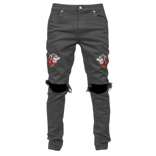 Panther Knee Hole Jeans : Grey