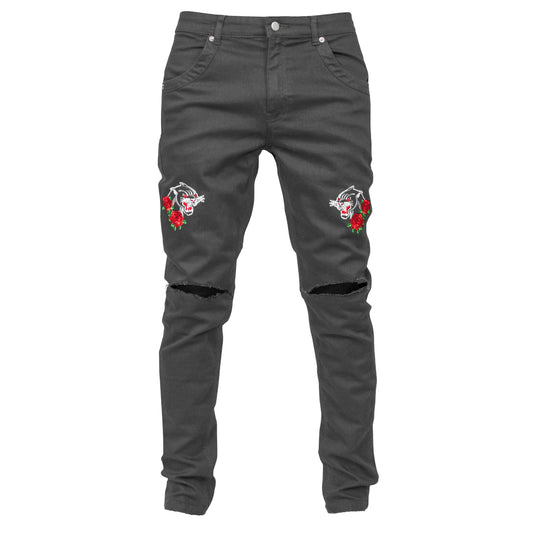Panther Knee Slit Jeans : Grey