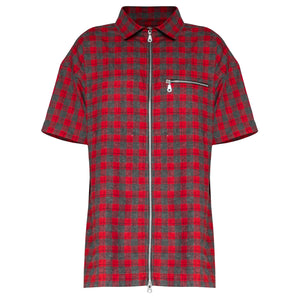 Manches Courtes Zippées : Flanelle Rouge/Gris