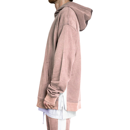 Sudadera con capucha con panel de costura: rosa/blanco