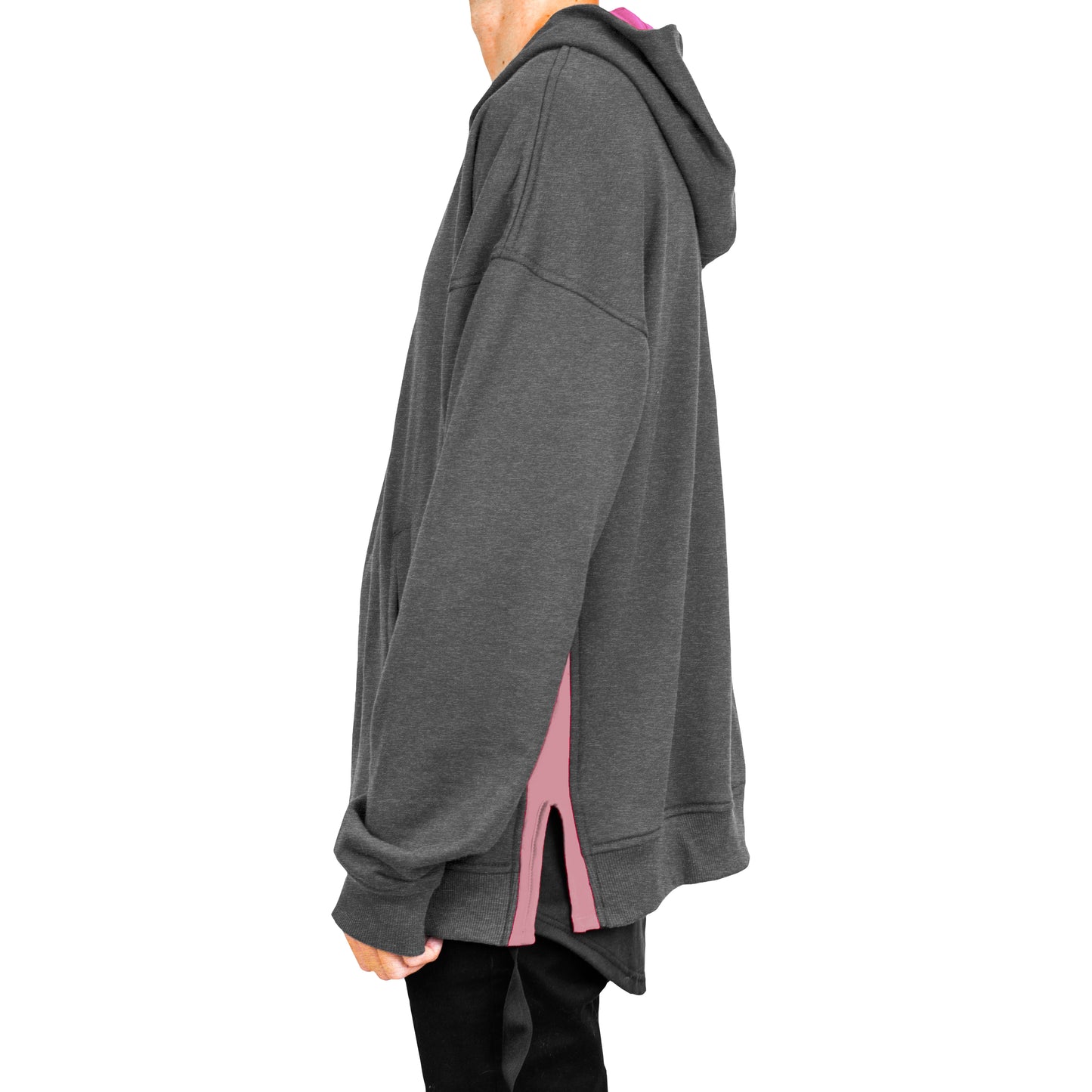 Sudadera con capucha con panel de costura: carbón/rosa