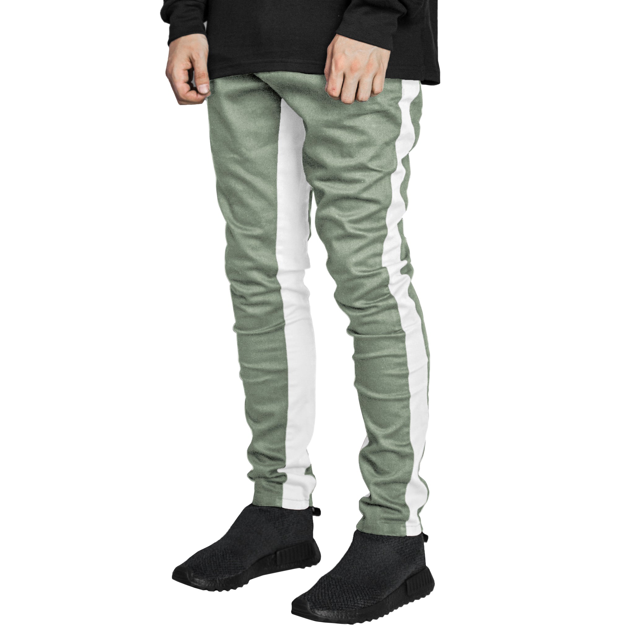 Jeans Track : Sauge Délavé/Blanc