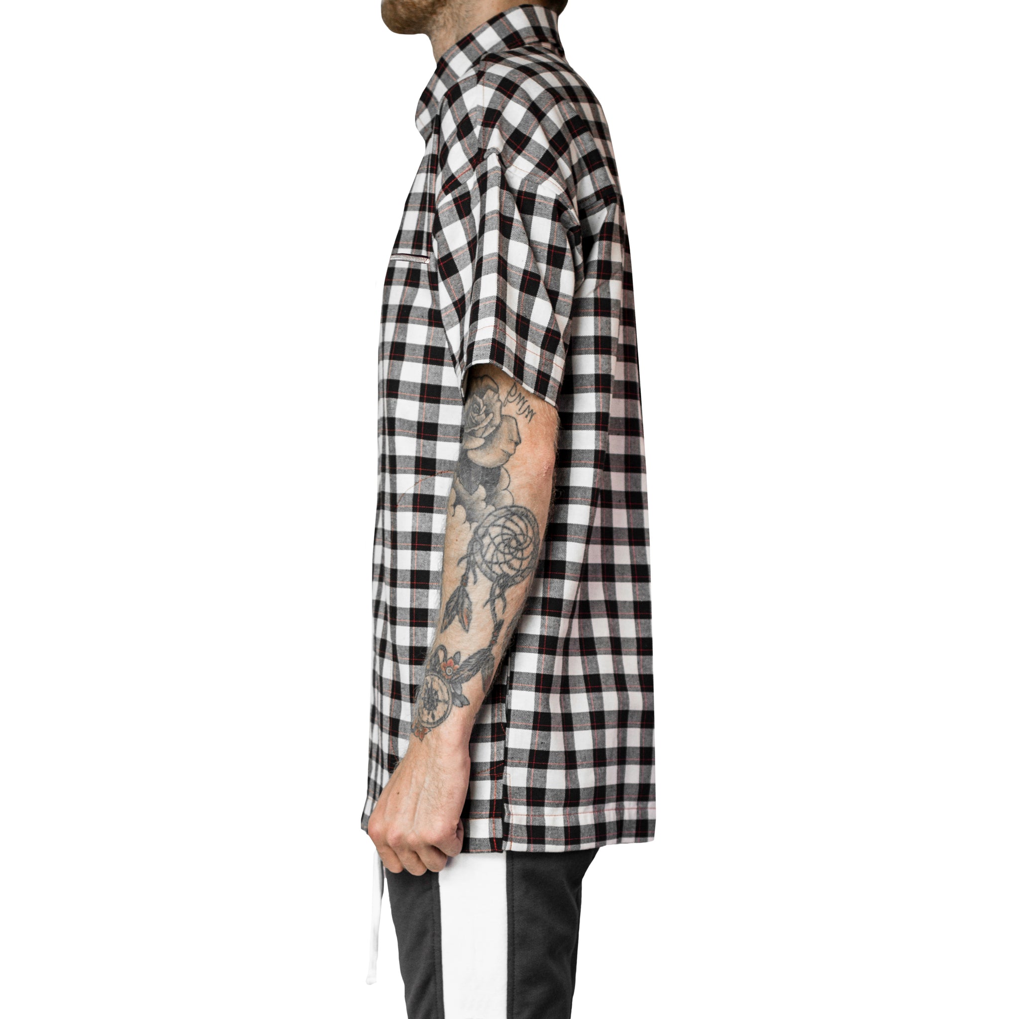 Zipup Shortsleeve : White/Black Flannel
