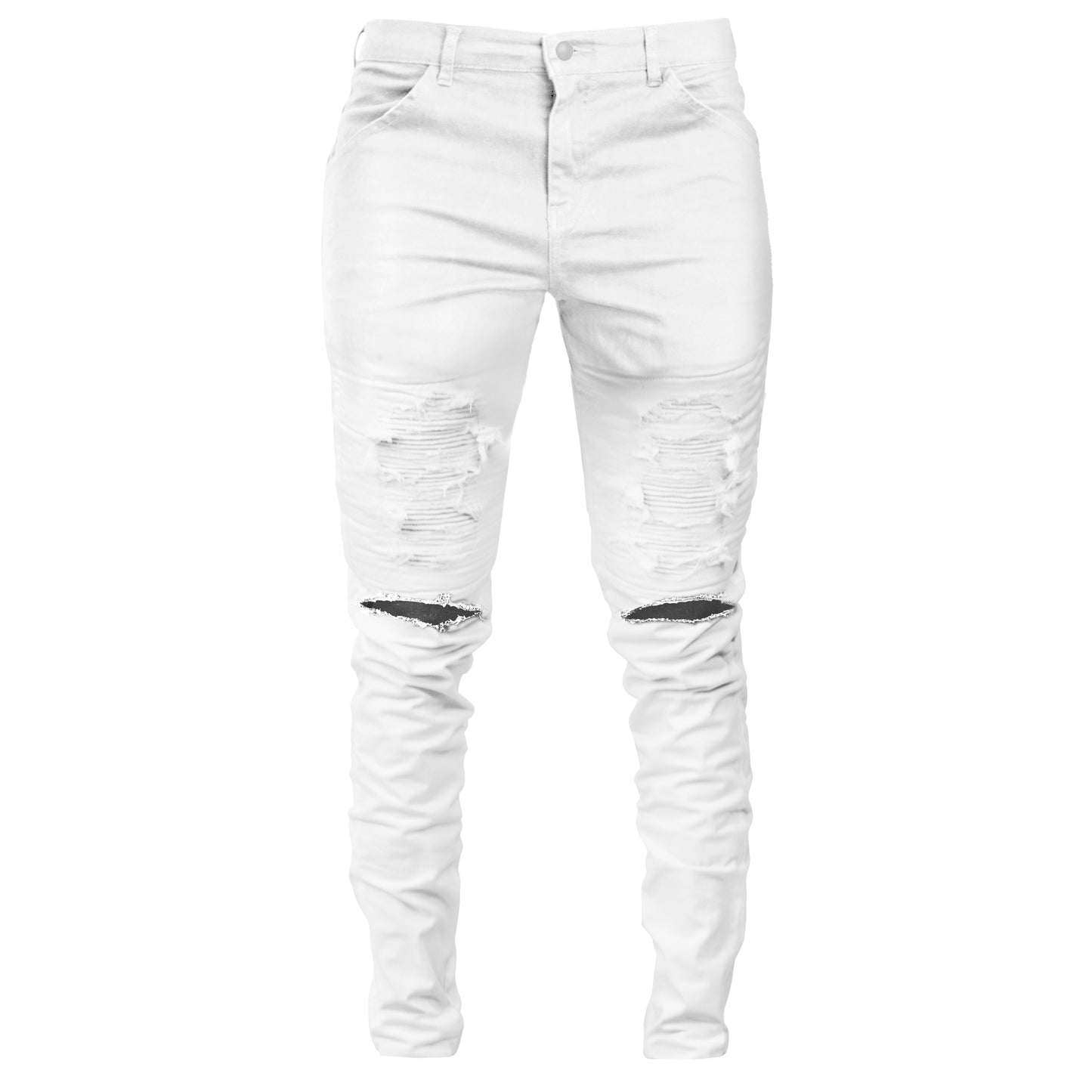 Distressed Biker Knee Slit Jeans 3.0 : White