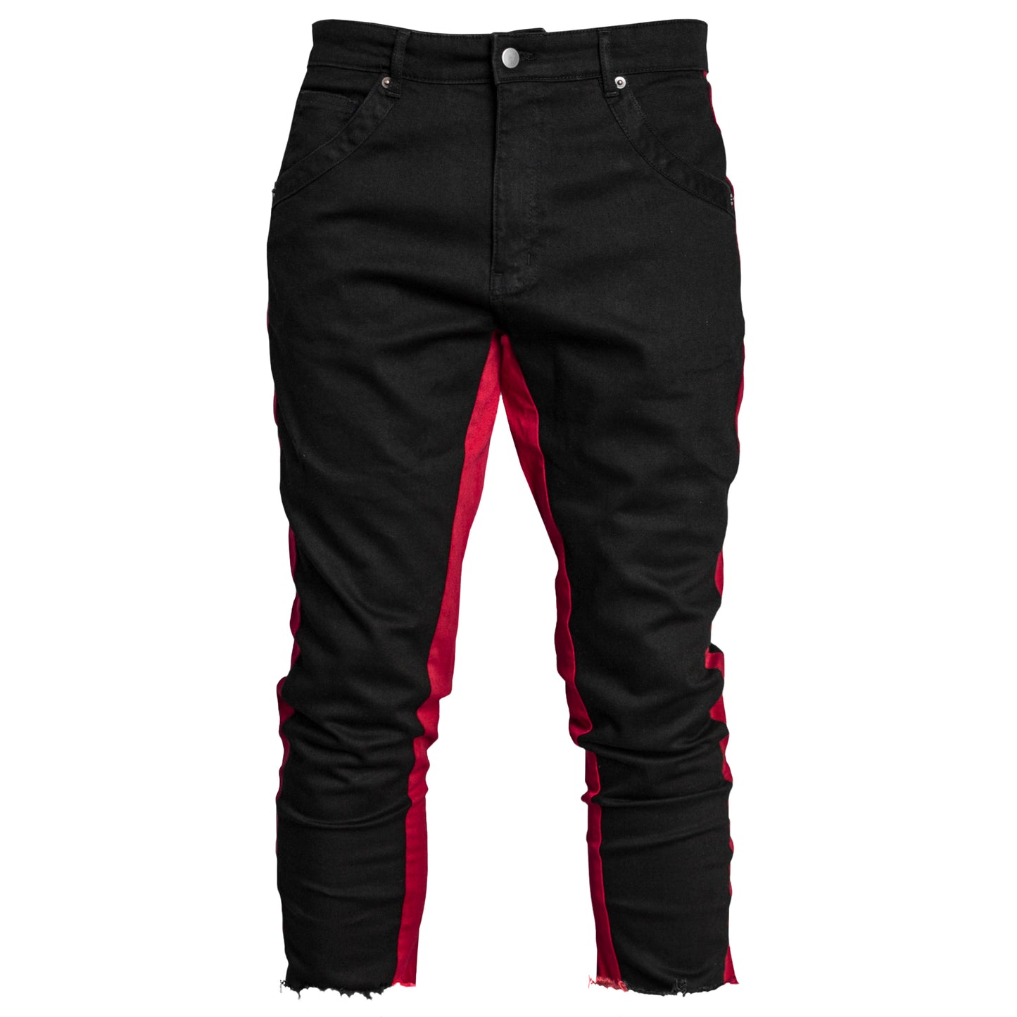 Cropped Track Jeans : Black/Scarlet