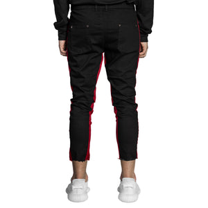 Cropped Track Jeans : Black/Scarlet