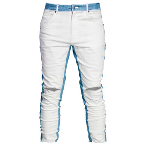 Cropped Track Jeans : White/Blue