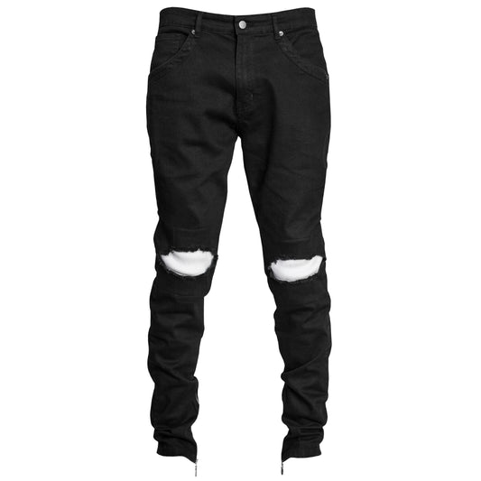 Waffle Knee Ankle Zip Jeans : Black