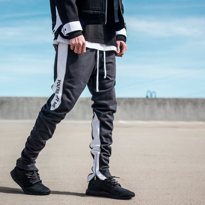 YNM Ankle Zip Trackpants : Charcoal/White