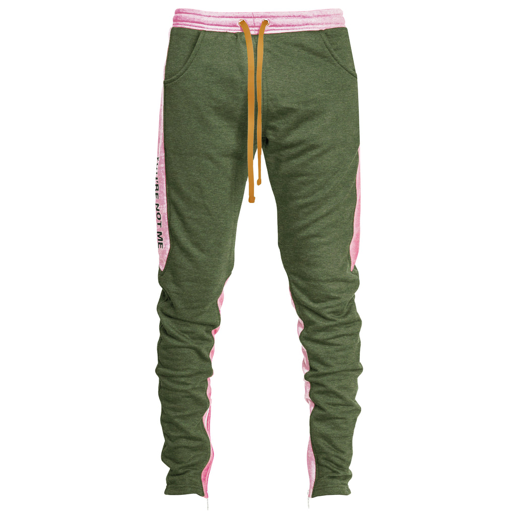 Pantalon de survêtement zippé à la cheville YNM : Olive/Rose