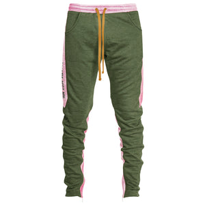 Pantalon de survêtement zippé à la cheville YNM : Olive/Rose