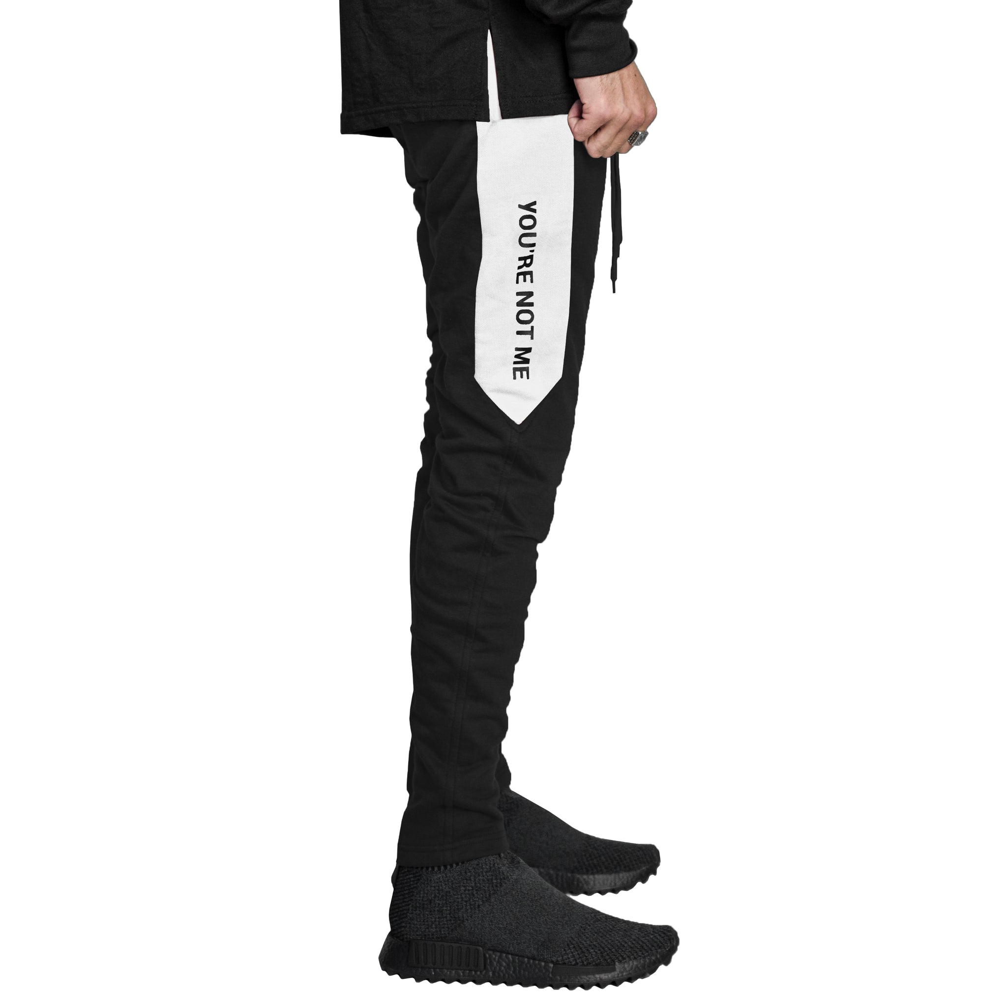 Pantalones deportivos con cremallera YNM: Negro/Blanco
