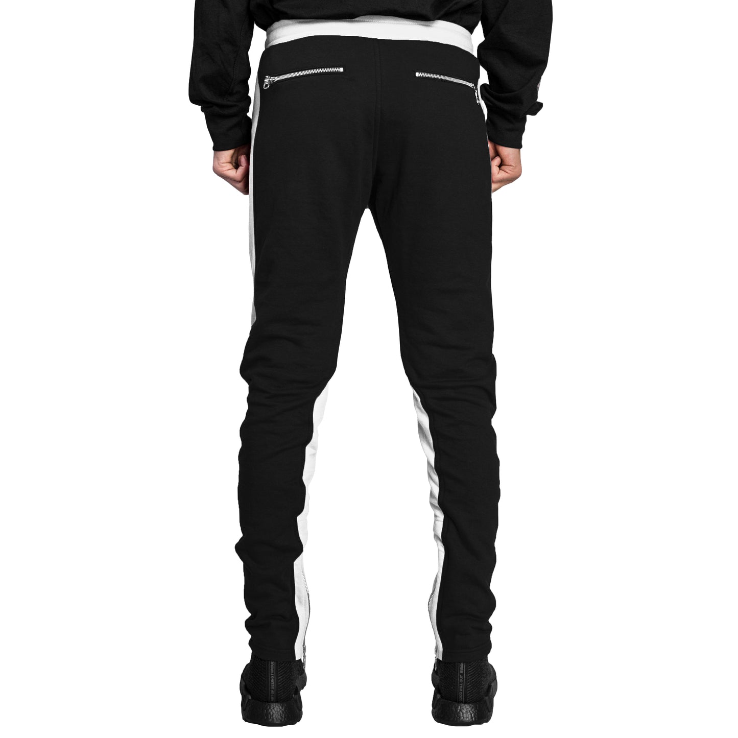 Pantalon de survêtement zippé YNM : Noir/Blanc