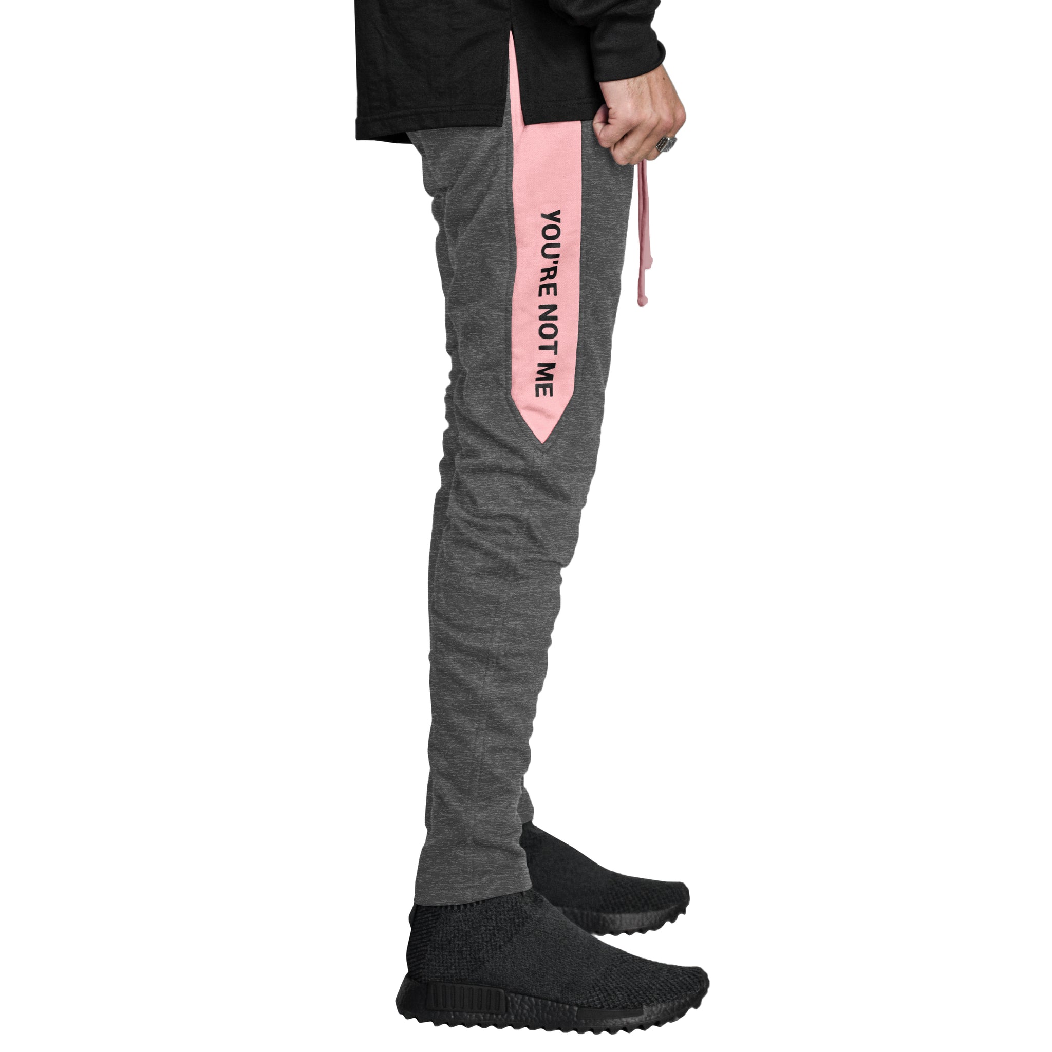 YNM Ankle Zip Trackpants : Charcoal/Pink