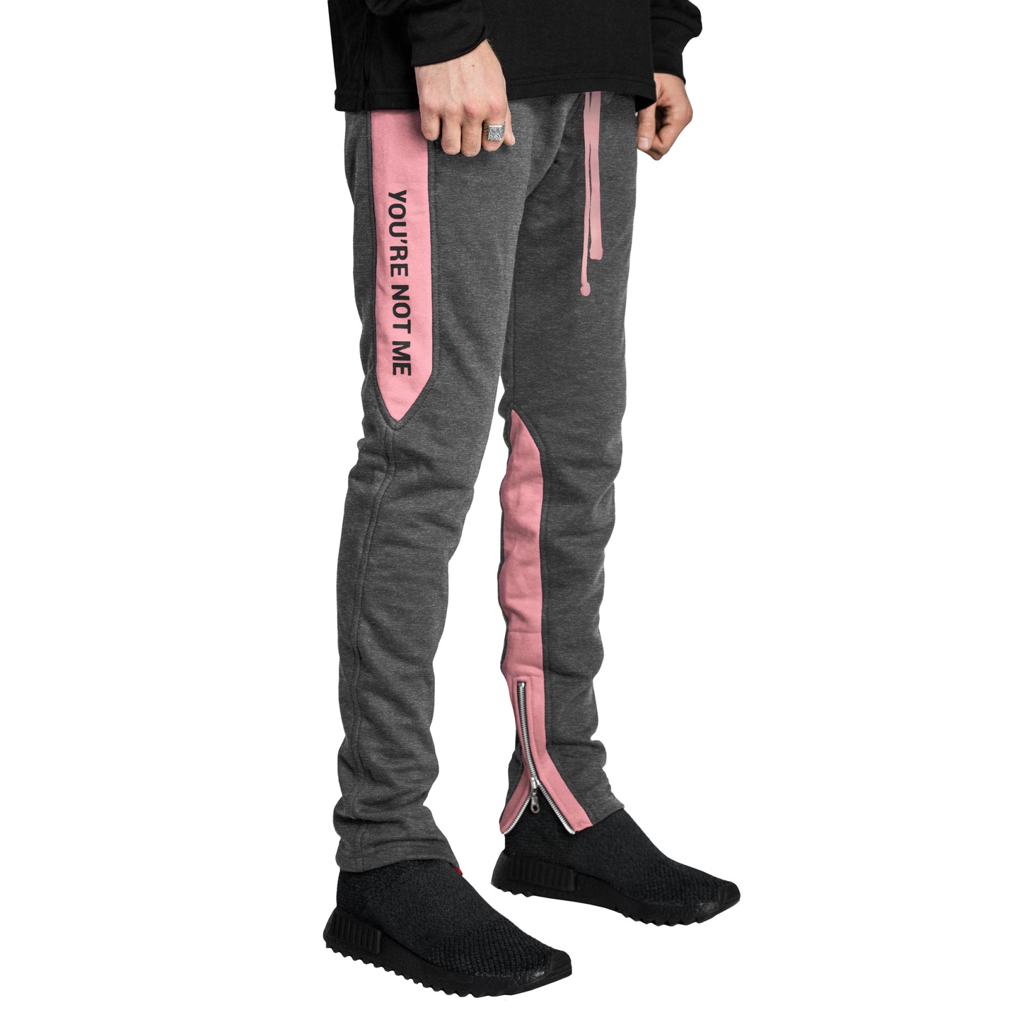 Pantalones deportivos con cremallera en el tobillo YNM: Carbón/Rosa