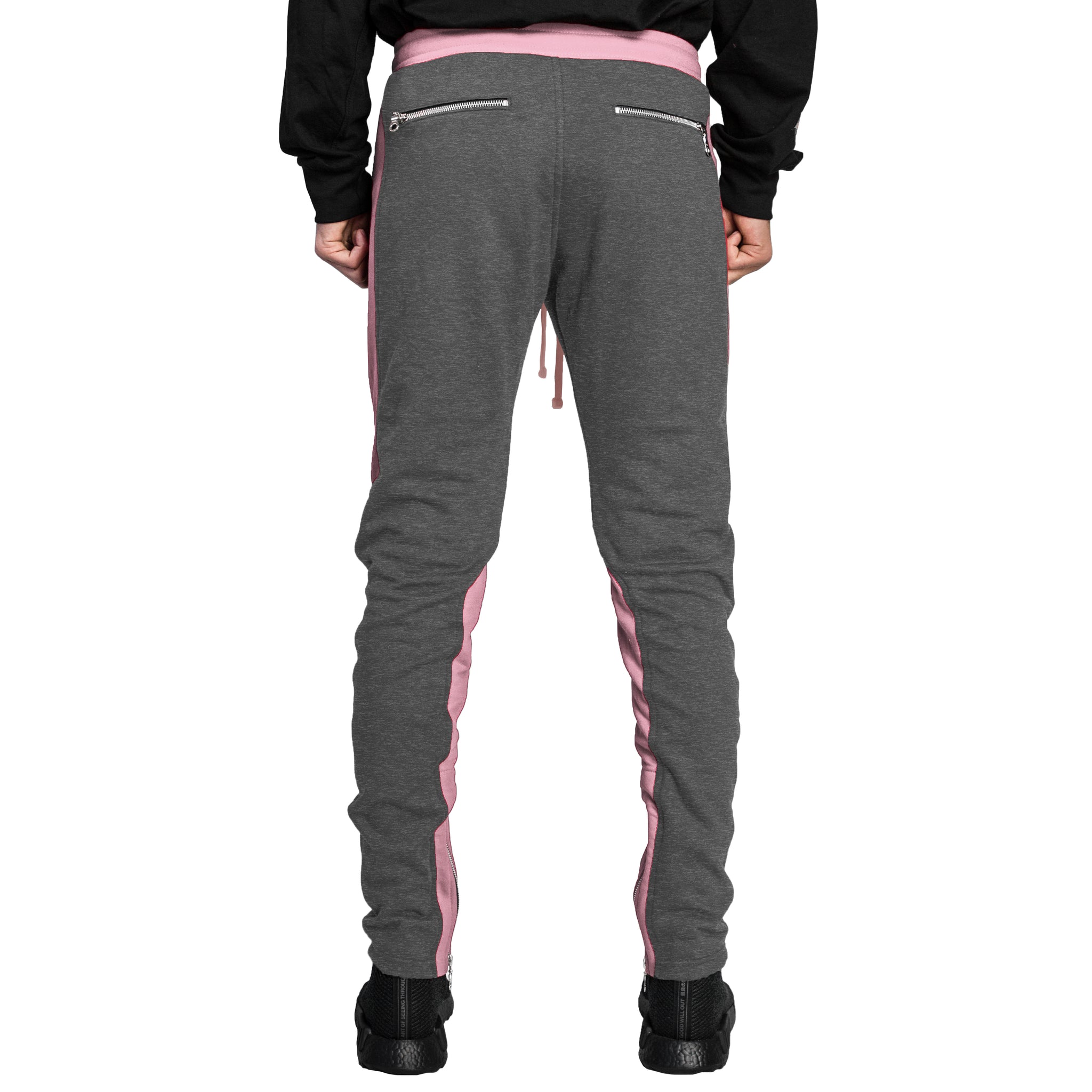 YNM Ankle Zip Trackpants : Charcoal/Pink