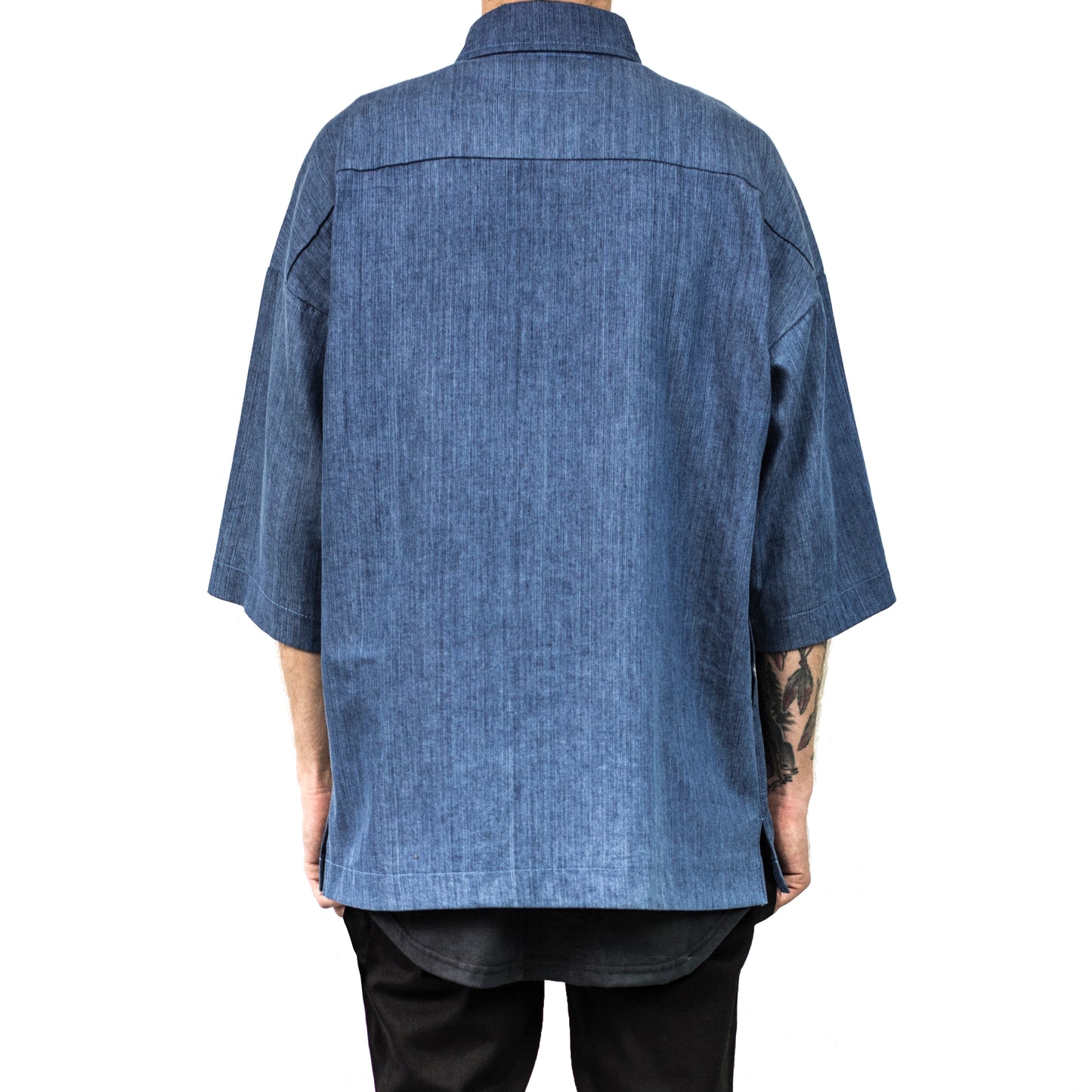 Camisa con cuello y cremallera: mezclilla azul